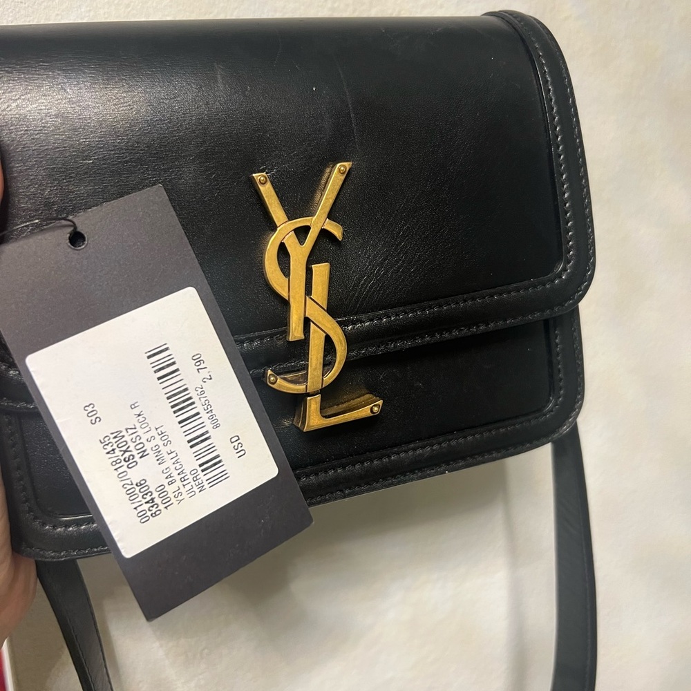 Yves Saint Laurent Black Crossbody Bag with Gold Logo